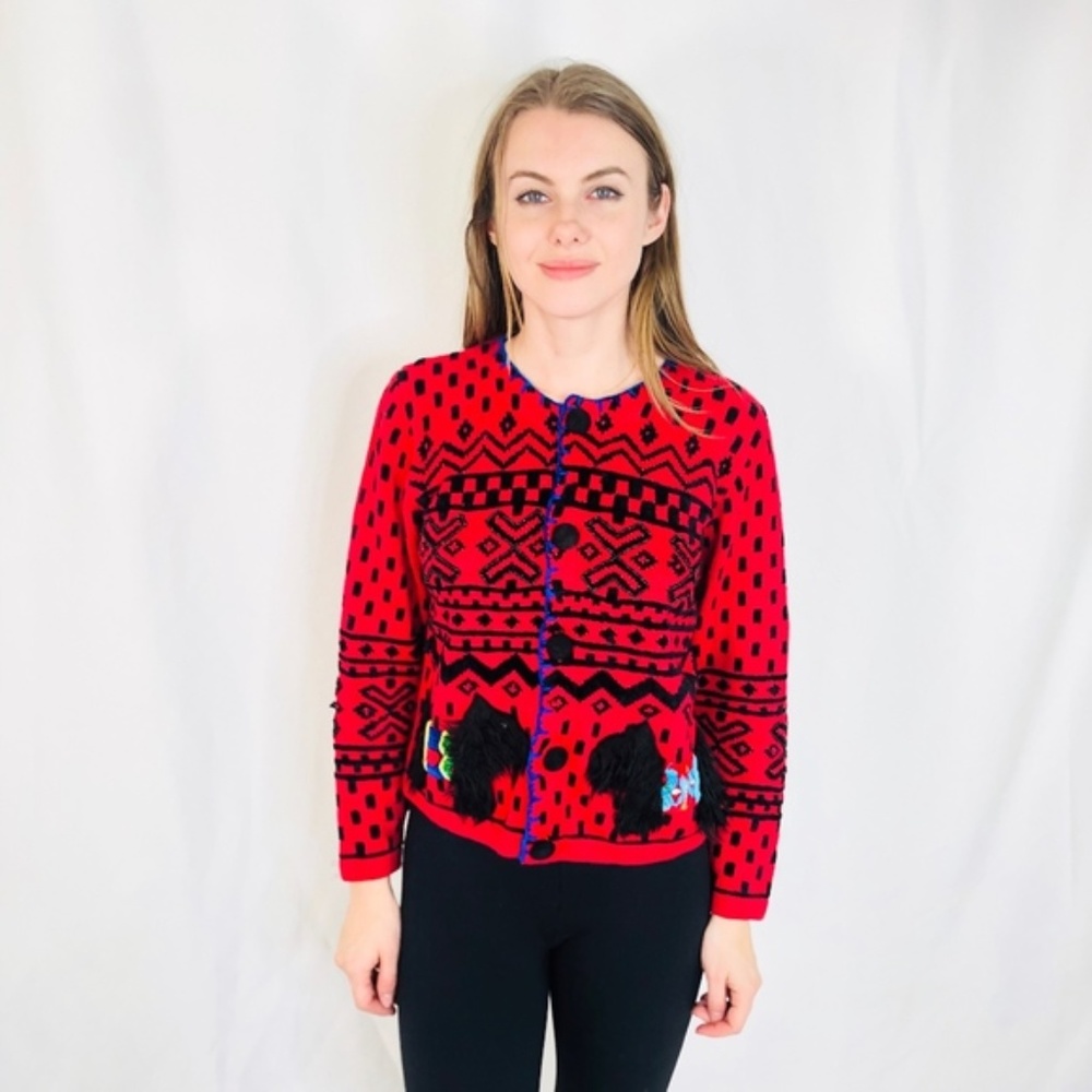 Vintage Berek Scottie Dogs Knit Sweater Beaded - Picture 1 of 6